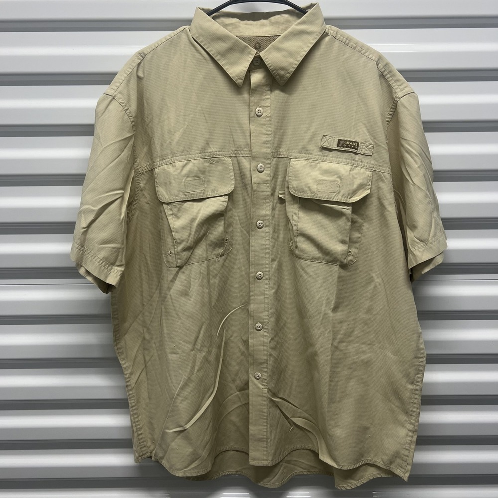 GH Bass Earth Size XL Mens Tan Khaki Short Sleeve Fishing Hiking Utility‎ Shirt